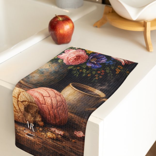 Floral Concha Still Life | Monogram Kitchen Towel (Creator Uploaded)