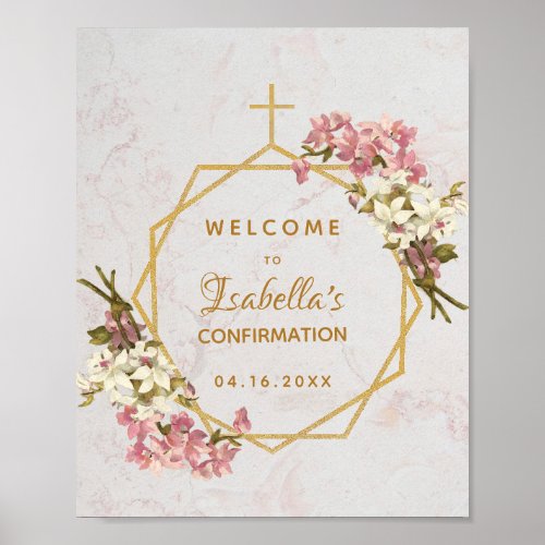 Floral Confirmation Gold Marble Orchids Welcome Poster