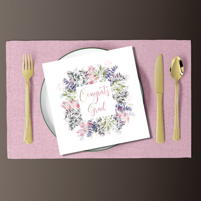 Floral Congrats Grad Glitter Typography Napkins (Creator Uploaded)