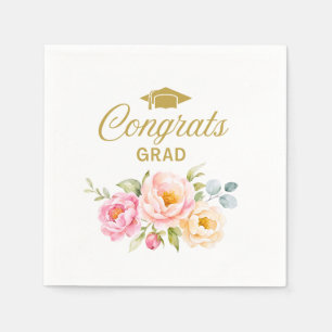 Floral Congrats Grad Napkins Pink Peony Boho