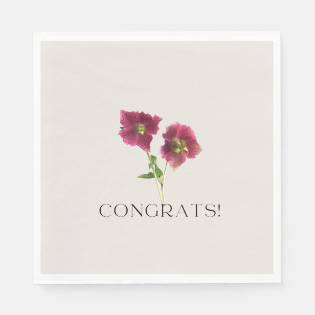 Floral Congrats Trendy Magenta Violet Flower Napkins (Front)