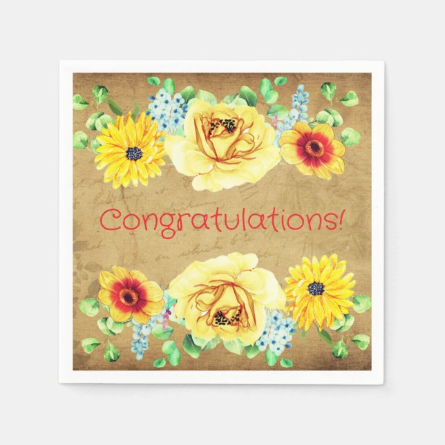 Floral Congratulations Paper Party Napkins (Front)