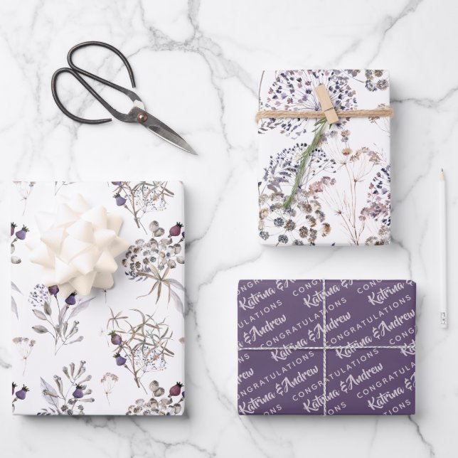 Floral Congratulations Wrapping Paper Sheets (Front)