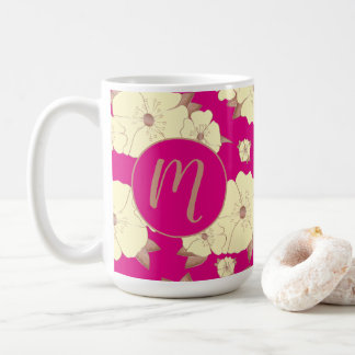 Floral Copper and Pastel Yellow on Fuchsia Pink Coffee Mug