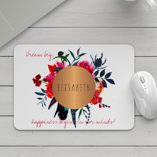 Floral copper circle inspiring words and your name mouse pad