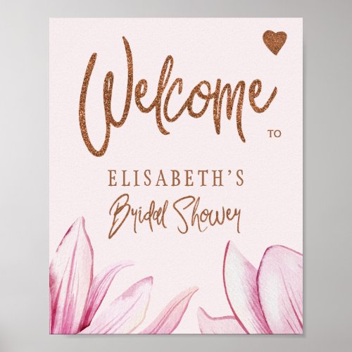 Floral copper glitter bridal shower welcome sign