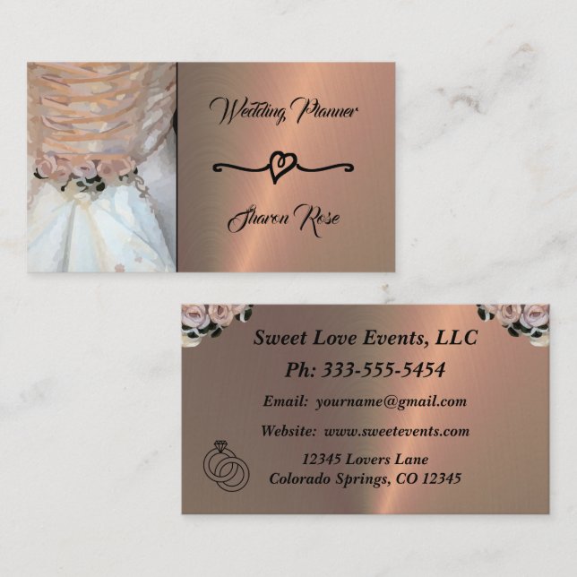 Floral & Copper Wedding Planner Business Card (Front/Back)