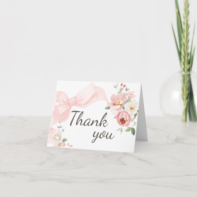 Floral Coquette Baby in Bloom Baby Shower Thank You Card (Front)