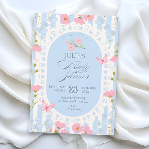 Floral coquette baby shower invitation