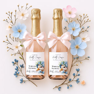 Floral Coquette Bow Silly Goose Boy Baby shower Wine Label