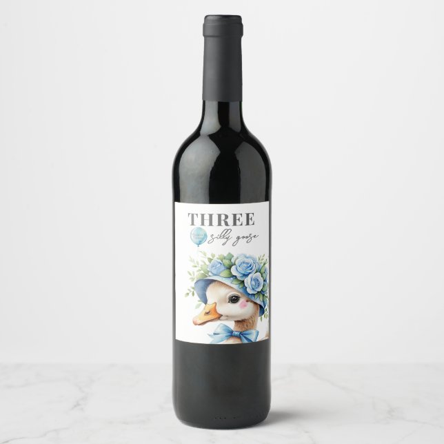 Floral Coquette Bow  Silly Goose Boy Birthday  Wine Label (Front)