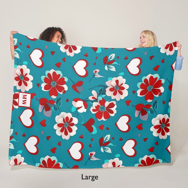 Floral coquette hearts and flowers monogram fleece blanket (Creator Uploaded)