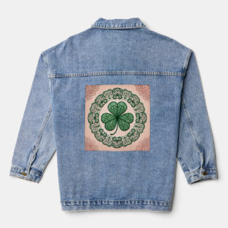 Floral coquette lace shamrock St Patrick's day  Denim Jacket