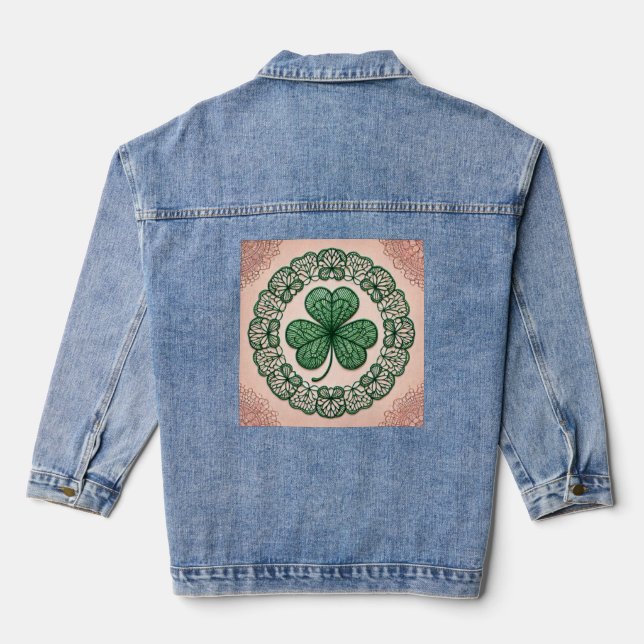 Floral coquette lace shamrock St Patrick's day  Denim Jacket (Back)