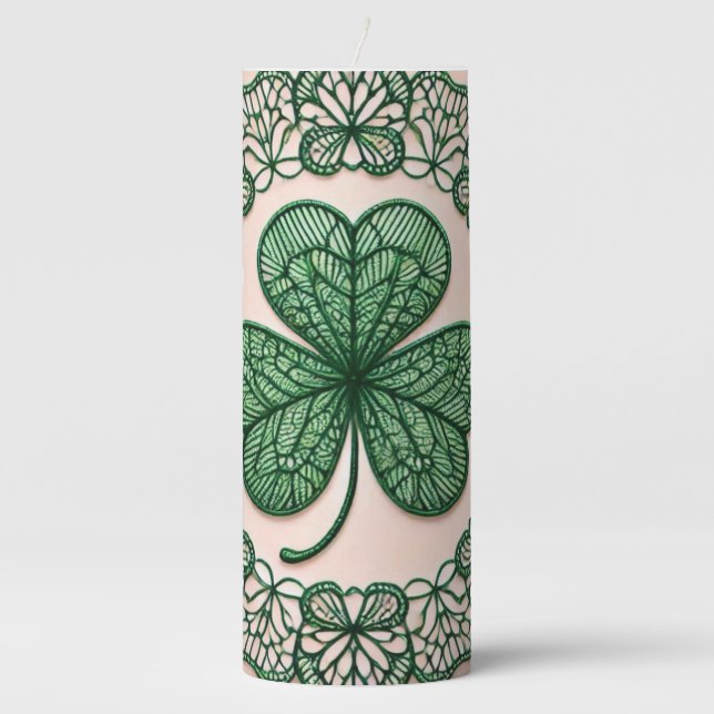 Floral coquette lace shamrock St Patrick's day  Pillar Candle (Front)