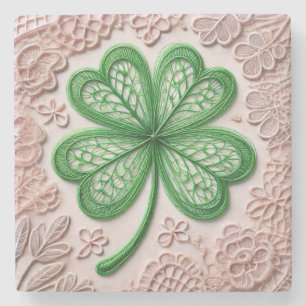 Floral coquette lace shamrock St Patrick's day  Stone Coaster