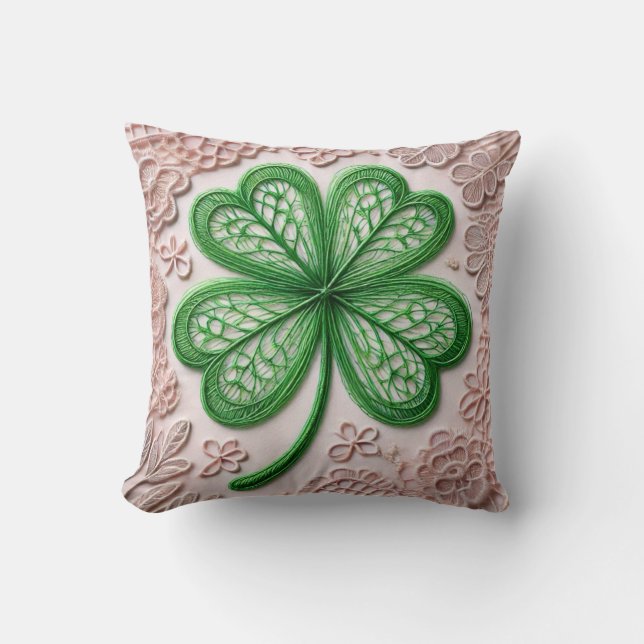Floral coquette lace shamrock St Patrick's day  Throw Pillow (Front)