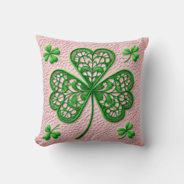 Floral coquette lace shamrock St Patrick's day  Throw Pillow (Front)