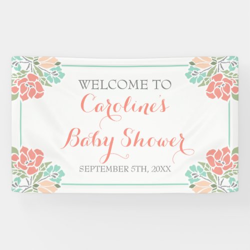 Floral Coral and Teal Baby Shower Banner
