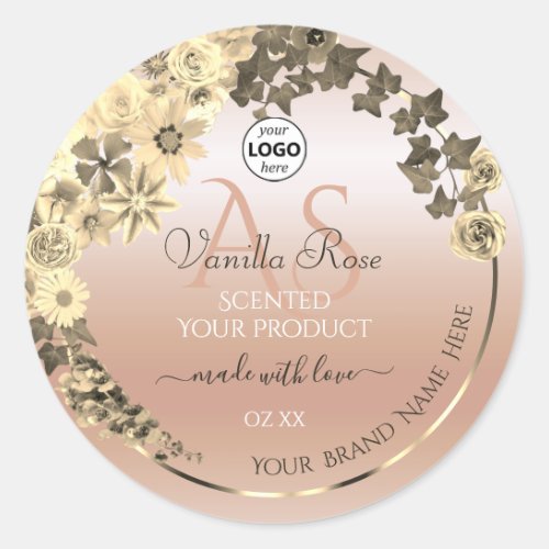 Floral Coral Cream Product Labels Initials Logo