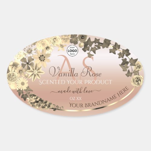 Floral Coral Cream Product Labels Initials Logo