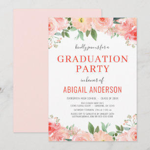 Floral Coral Peach 2023  Grad Party Invite