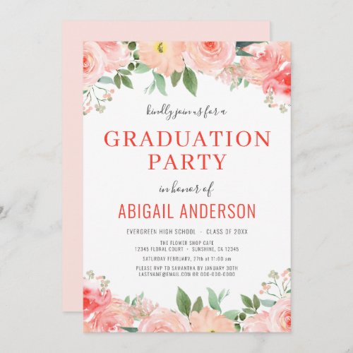 Floral Coral Peach 2023  Grad Party Invite