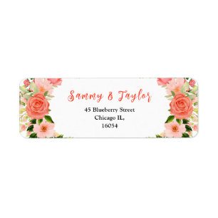 Floral Coral Red Roses with Foliage Wedding Label