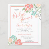 Floral Coral Teal Bridal Shower Invitation (Front)