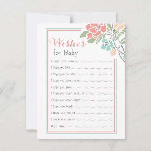 Floral Coral Teal Wishes for Baby Advice Card