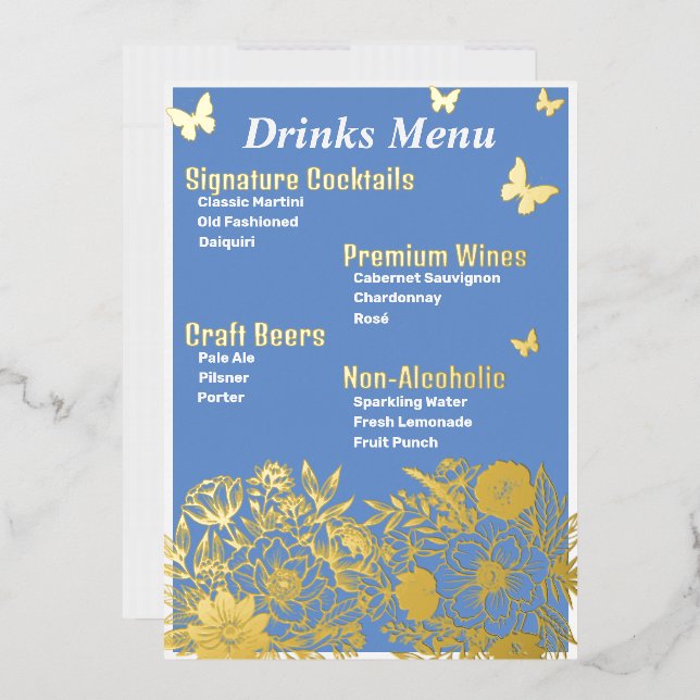 Floral Cornflower Blue Beverage Menu (Envelope)