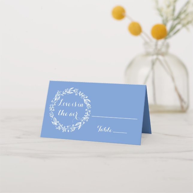 Floral Cornflower Blue Wedding Flower Escort Card (Front)