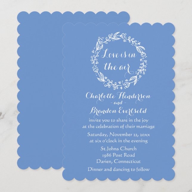 Floral Cornflower Blue Wedding Flower Love Wreath Invitation (Front/Back)