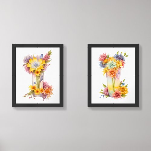 Floral Cornflower Bouquet in Vase Wall Art Sets