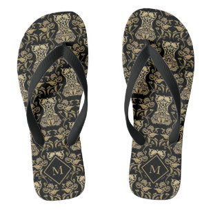 Floral Corset Damask Pattern Flip Flops