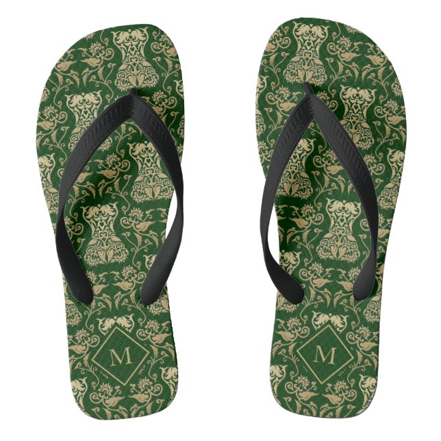 Floral Corset Damask Pattern Flip Flops (Footbed)