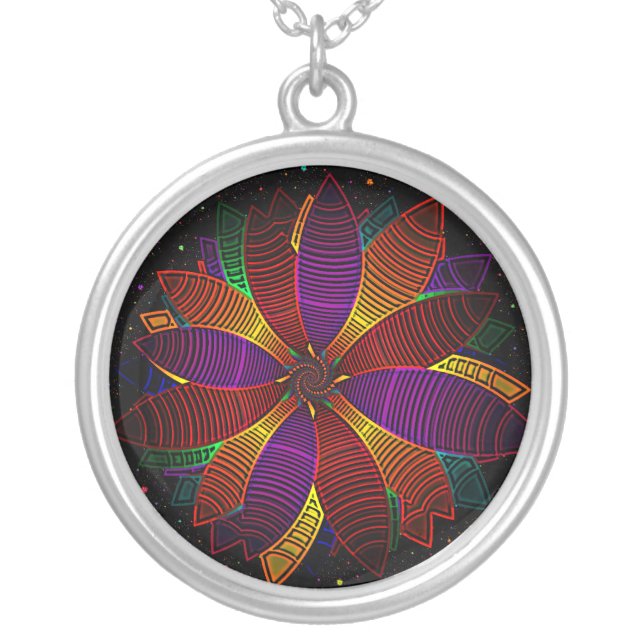 Floral cosmos silver plated necklace (Front)