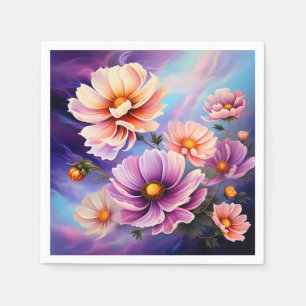 Floral Cosmos Swirling Clouds on Purple and Blue Napkins