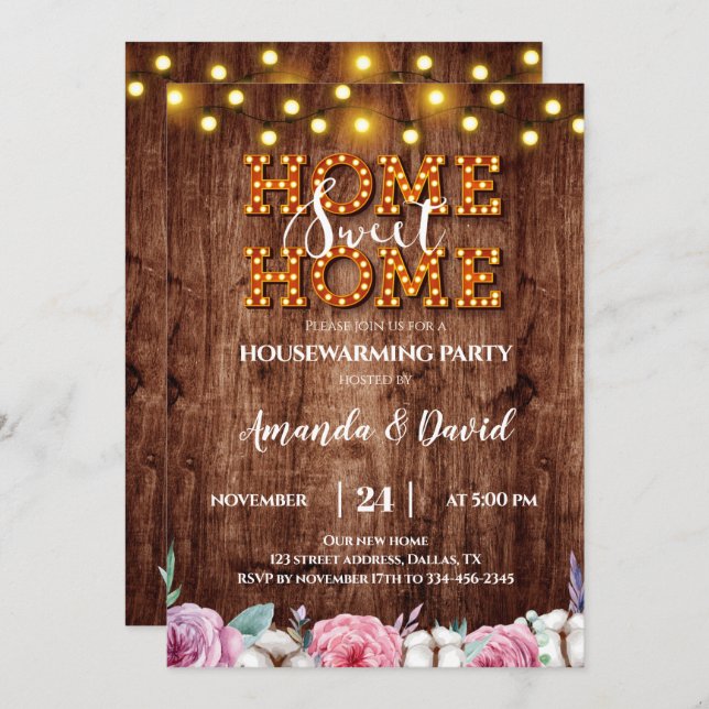Floral Coton Rustic Housewarming Party Invitation (Front/Back)