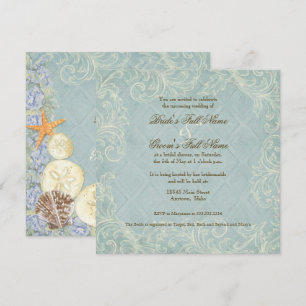 Floral Cottage by the Sea Shells Beachy Wedding Invitation