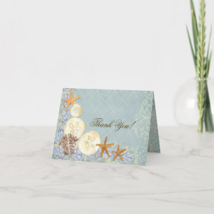Floral Cottage by the Sea Shells Beachy Wedding Letterpress Thank You Card