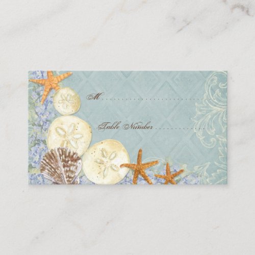 Floral Cottage by the Sea Shells Beachy Wedding Place Card