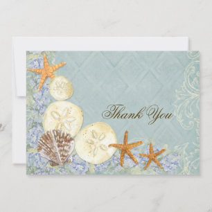 Floral Cottage by the Sea Shells Beachy Wedding Thank You Card