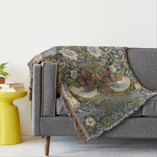 Floral Cottage Chic Woven Throw Blanket with Birds