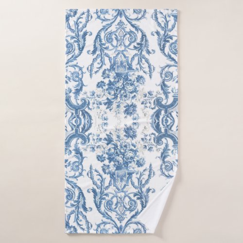 Floral Cottage Elegant Blue White English Country Bath Towel