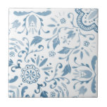 Floral Cottage Vintage Blue Pattern Tile<br><div class="desc">Inspired by vintage patterns and beautiful Dutch tiles - a hand painted watercolour pattern , each detail sat and lovingly painted by hand. This is a small section of the Marvellous pattern, check in store for mixed scales and additional colours. This design is a section of the overall all pattern...</div>