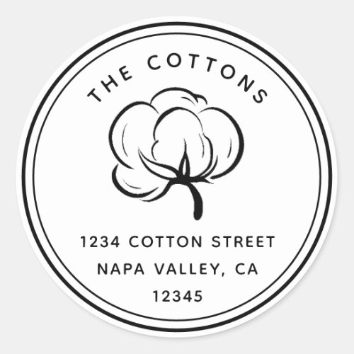 Floral Cotton Boll  Return Address Classic Round Sticker
