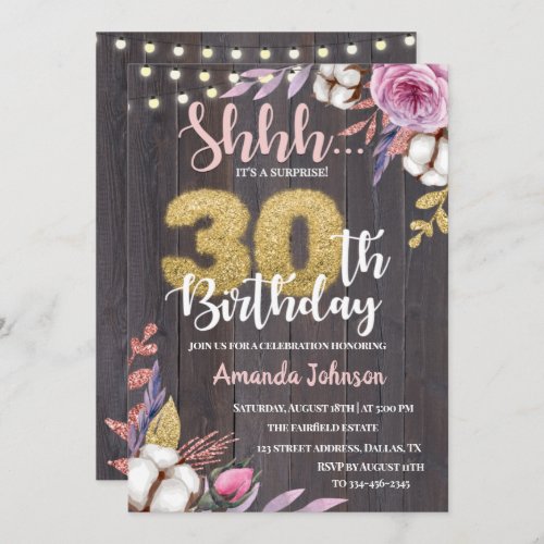 Floral Cotton Surprise 30th Birthday Invitation