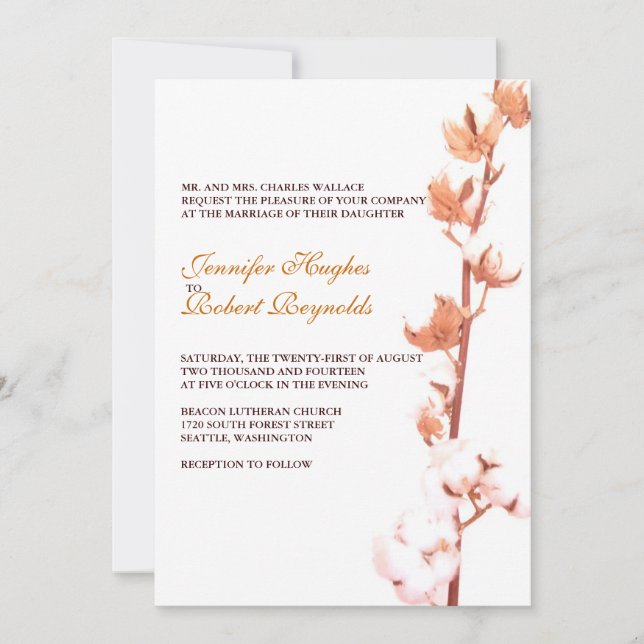 Floral Cotton Wedding Invitation (Front)