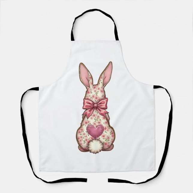 Floral Cottontail Bunny Coquette Bow Rabbit Easter Apron (Front)